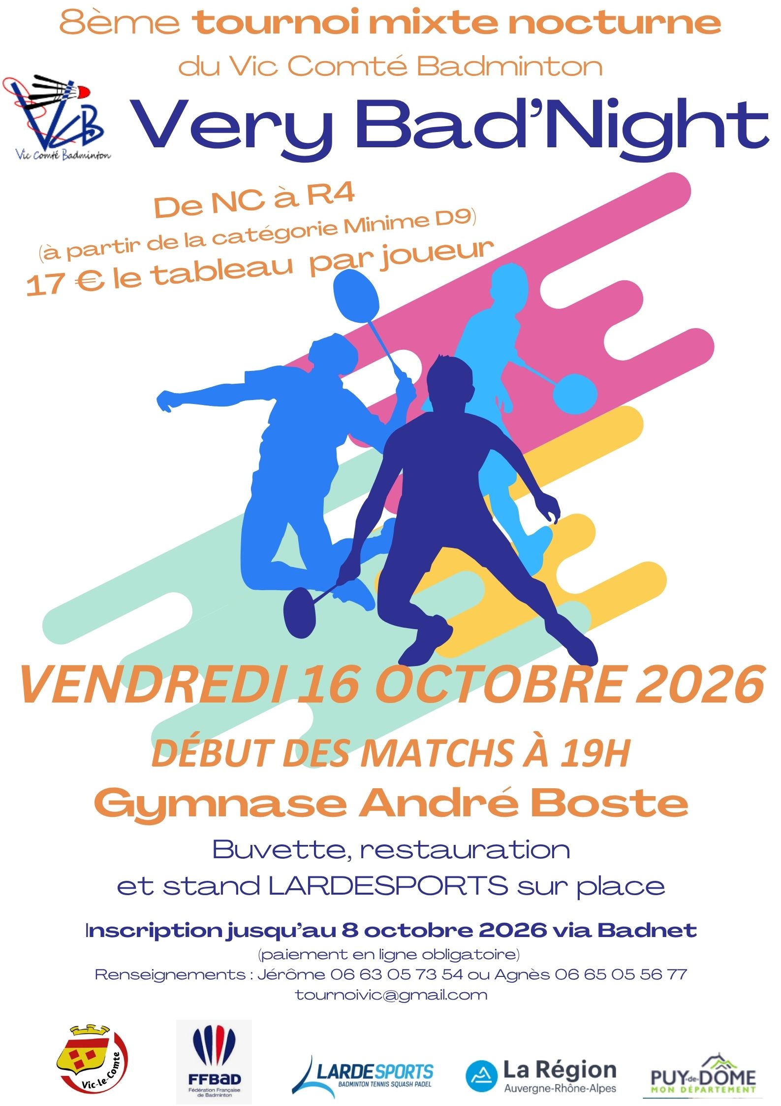Affiche du 8e Very Bad’Night, vendredi 16 octobre 2026 au gymnase André Boste à Vic-le-Comte